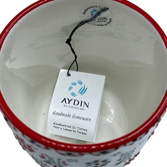 New Myth Arts Handmade Red Green Ceramic Embossed Dantel Turkish Coffee Mug Cup - Picture 4 of 5